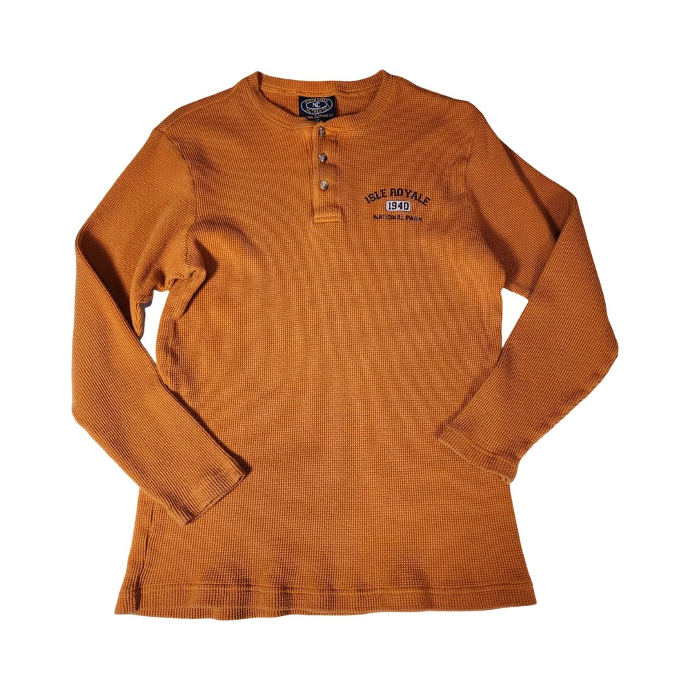 North Creek Authentic Mens Isle Royale National Park Henley Waffle Knit Orange M